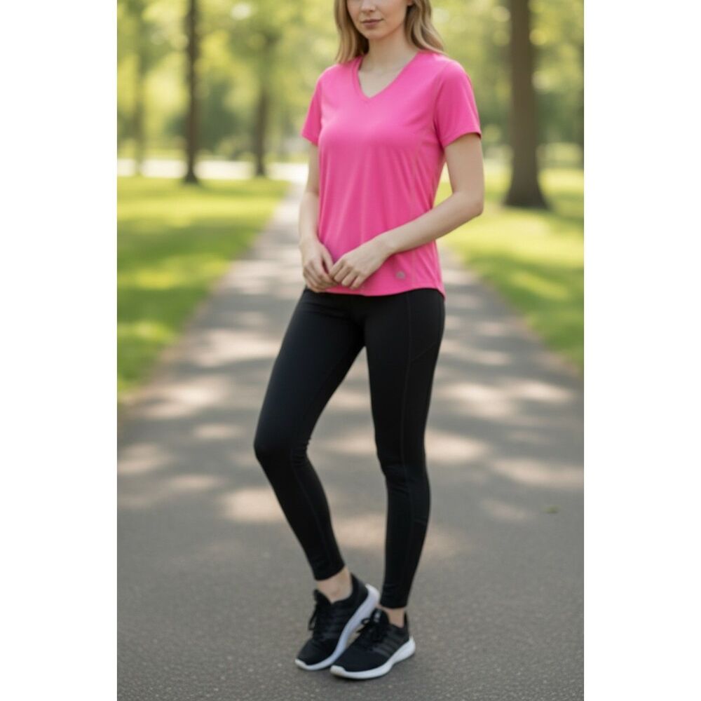 RBX Performance Women's Active Short Sleeve Tennis Pickleball Top Neon Pink Sz M